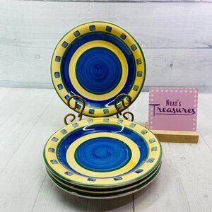 Tabletops Barcelona GREEN VIOLET Flower Squares Stoneware Salad Plates Set of 4